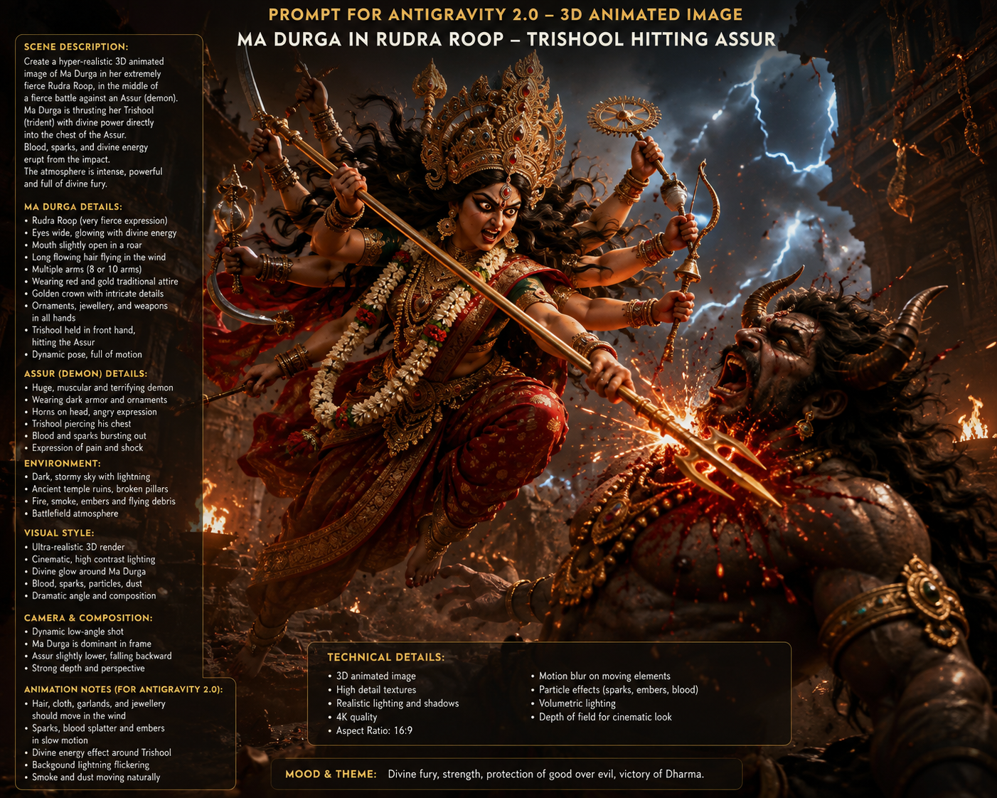 Maa Durga Rudra Roop 3D Image